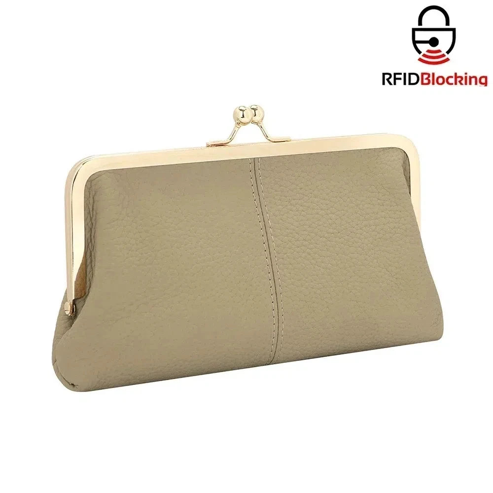 Genuine Leather Kiss Lock Wallet