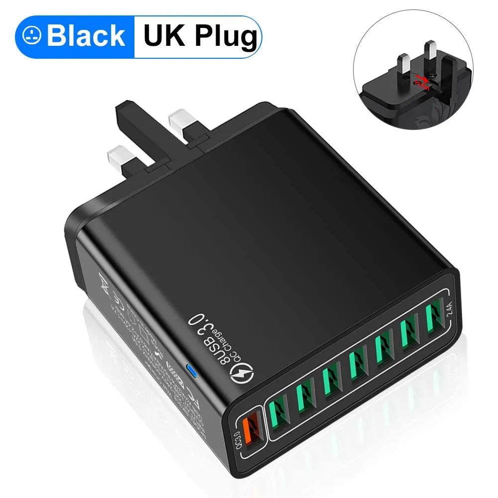 8-Port USB Fast Charging Wall Charger Adapter