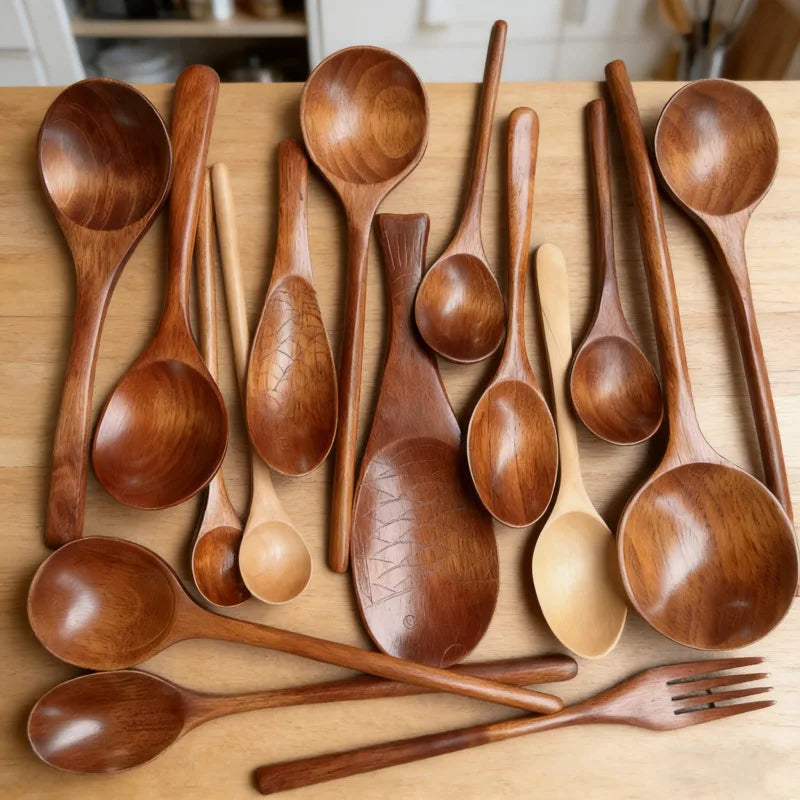 Japanese Style Wooden Soup Spoon with Long Handle