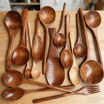 Japanese Style Wooden Soup Spoon with Long Handle