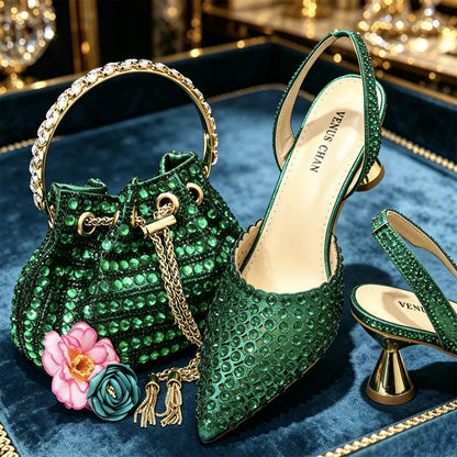 Crystal Heels & Bucket Bag Set