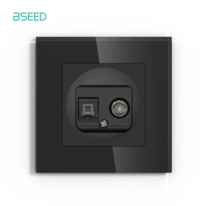 BSEED Glass Wall Socket Outlet – TV, RJ45, Telephone & Satellite