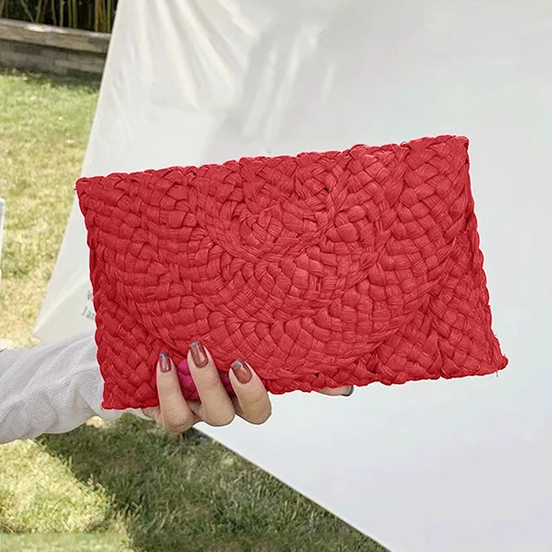 Women’s Handwoven Straw Envelope Clutch Bag