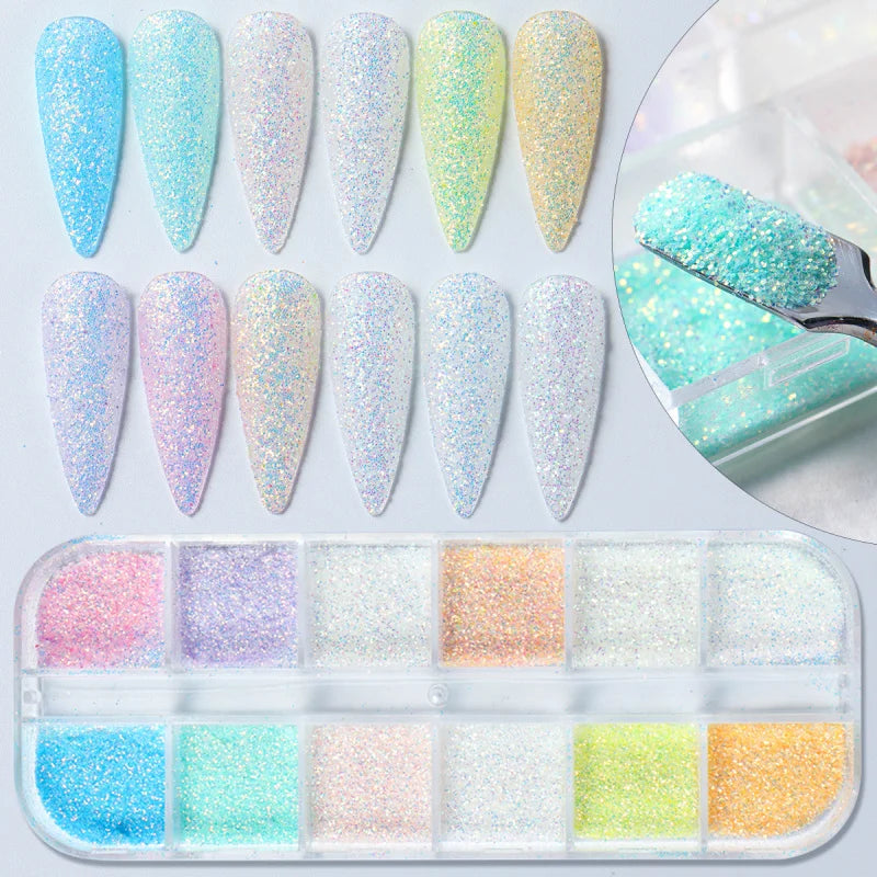 12 Grid Glow Nail Art Glitter Powder