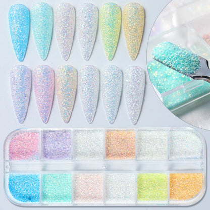 12 Grid Glow Nail Art Glitter Powder