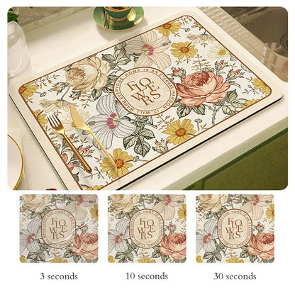Super Absorbent Floral Dish Drying Mat