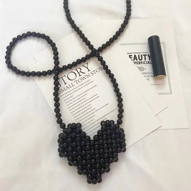 Mini Heart Beaded Crossbody Bag