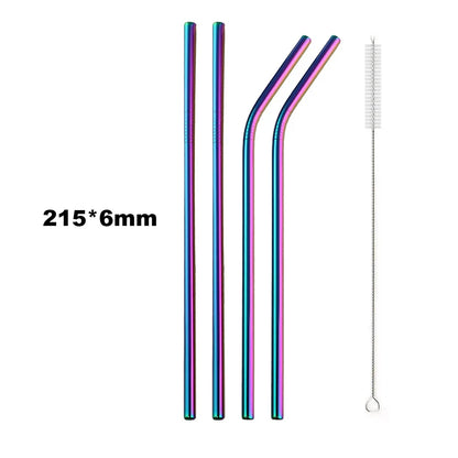 Reusable 304 Stainless Steel Drinking Straws Set with Cleaning Brush