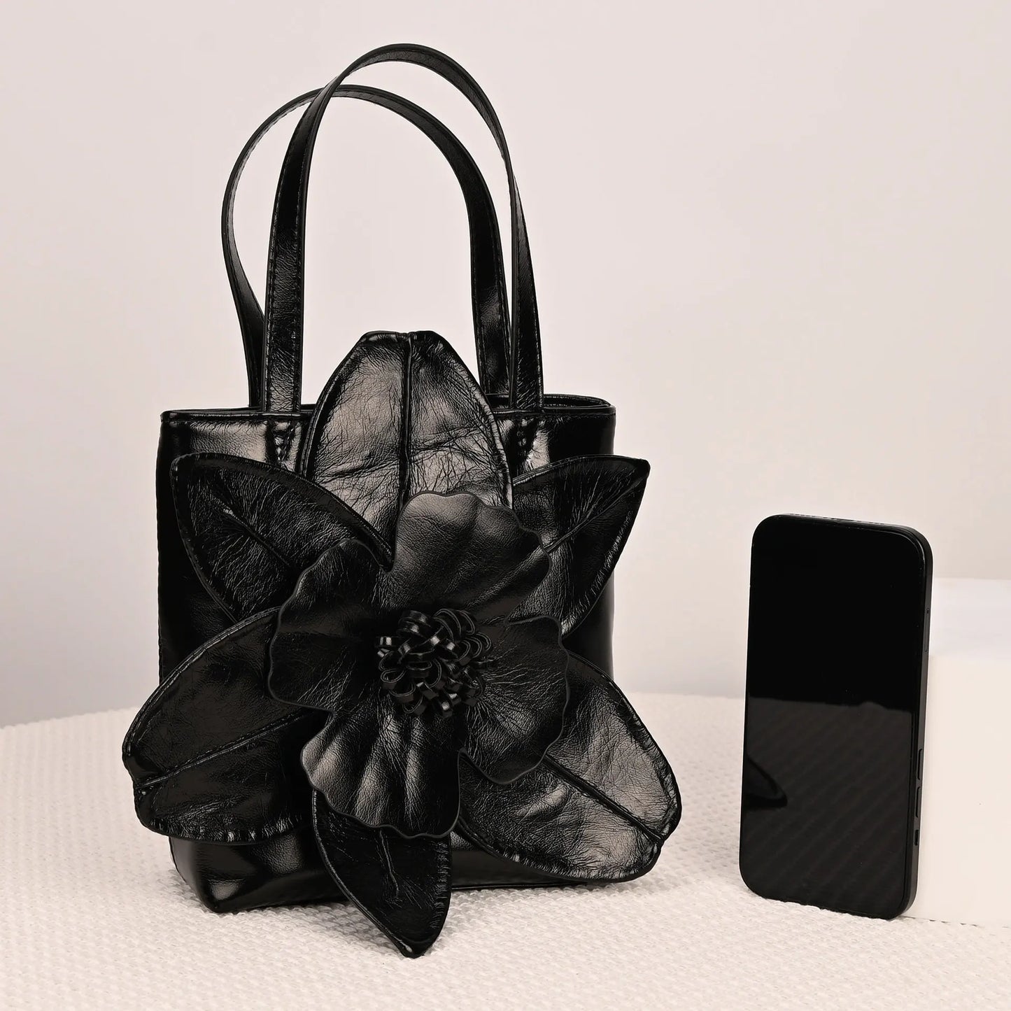 3D Floral PU Leather Bucket Handbag