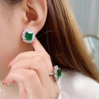 Emerald Cut High Carbon Diamond Silver Earrings