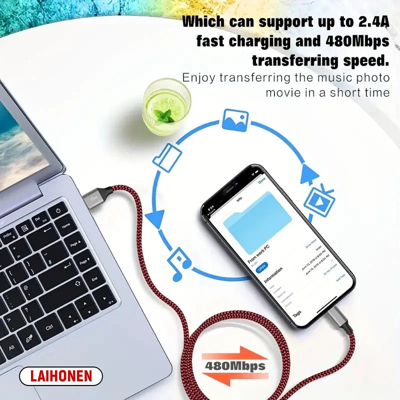 LAIHONEN USB-A to Lightning Braided Charging Cable