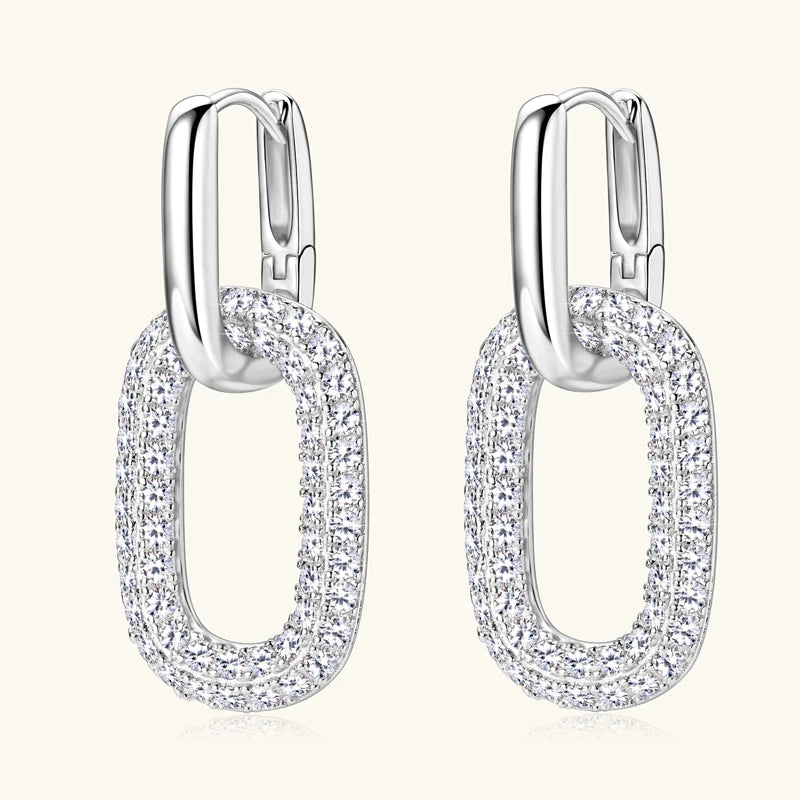 925 Sterling Silver Moissanite Paperclip Drop Earrings