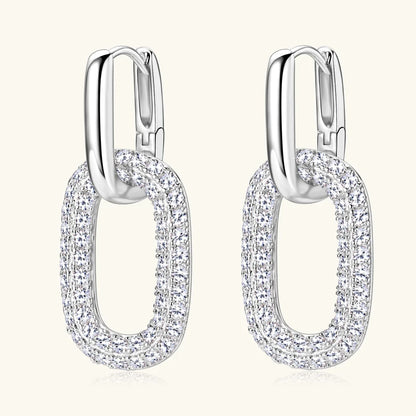 925 Sterling Silver Moissanite Paperclip Drop Earrings