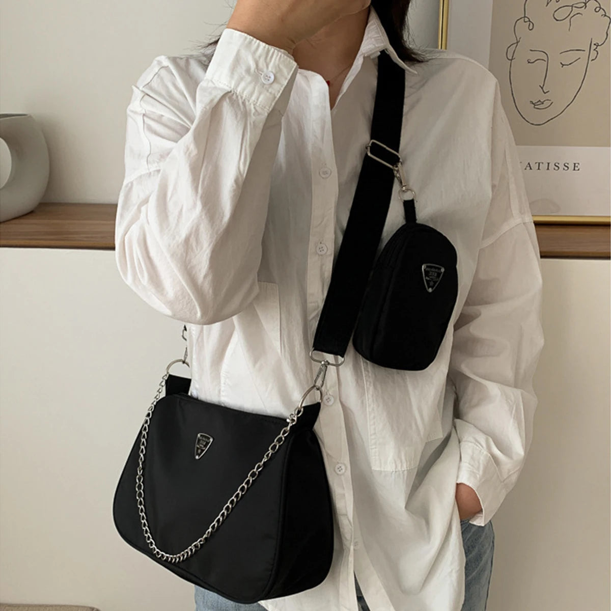 Nylon Crossbody Shoulder Bag Set