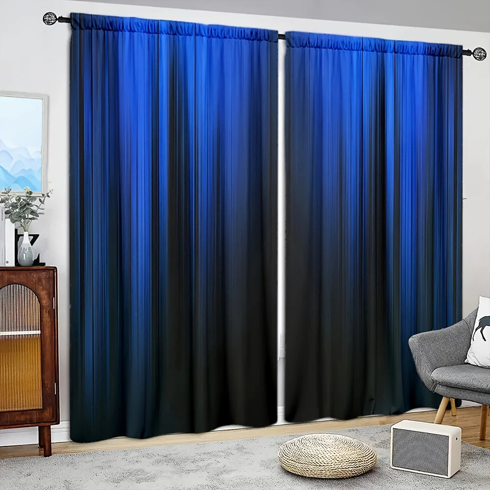 Blue & Black Gradient Stripe Window Curtains