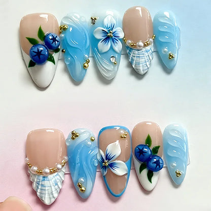 Long Almond Press On False Nails Set