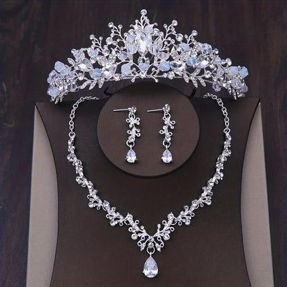 Bridal Crown Necklace Earrings Jewelry Set