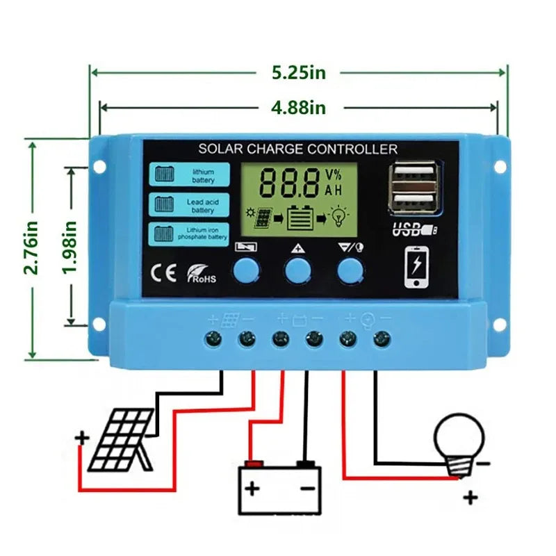 LCD Solar Charge Controller with Dual USB Output