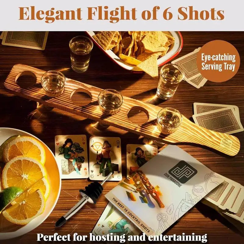 Wooden Tequila Glass Serving Tray Set