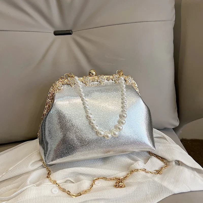 Luxury Pearl Chain Minaudière Shoulder Bag