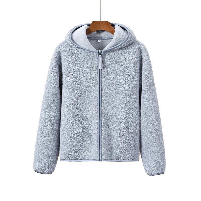 Warm Fleece Hooded Jacket With Zipper