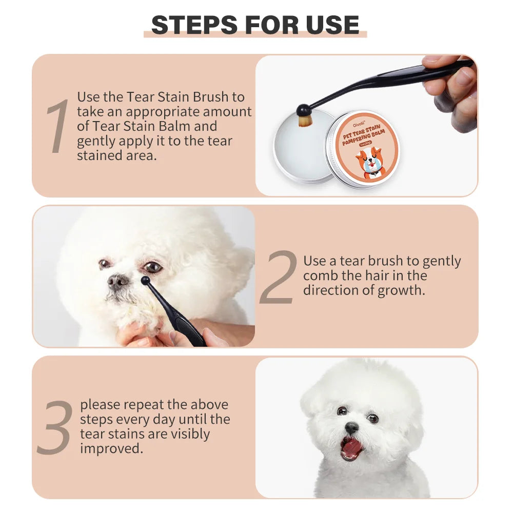 Pet Tear Stain Remover Balm with Applicator Brush