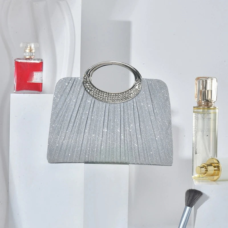 Pleated Shimmer Evening Clutch Bag