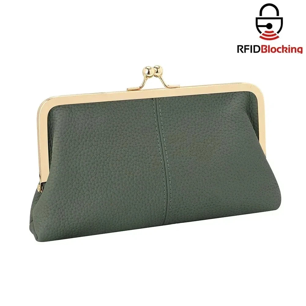 Genuine Leather Kiss Lock Wallet