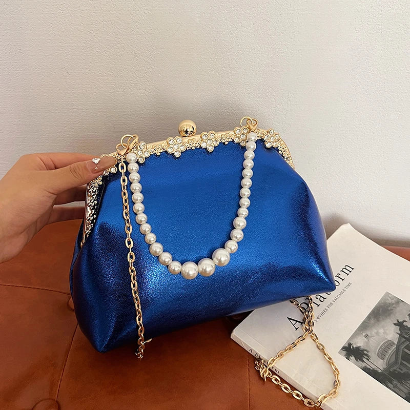 Luxury Pearl Chain Minaudière Shoulder Bag