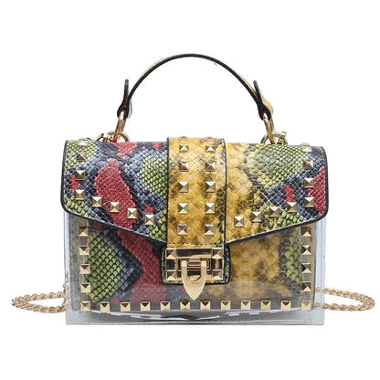 Studded Graffiti Crossbody Satchel Bag