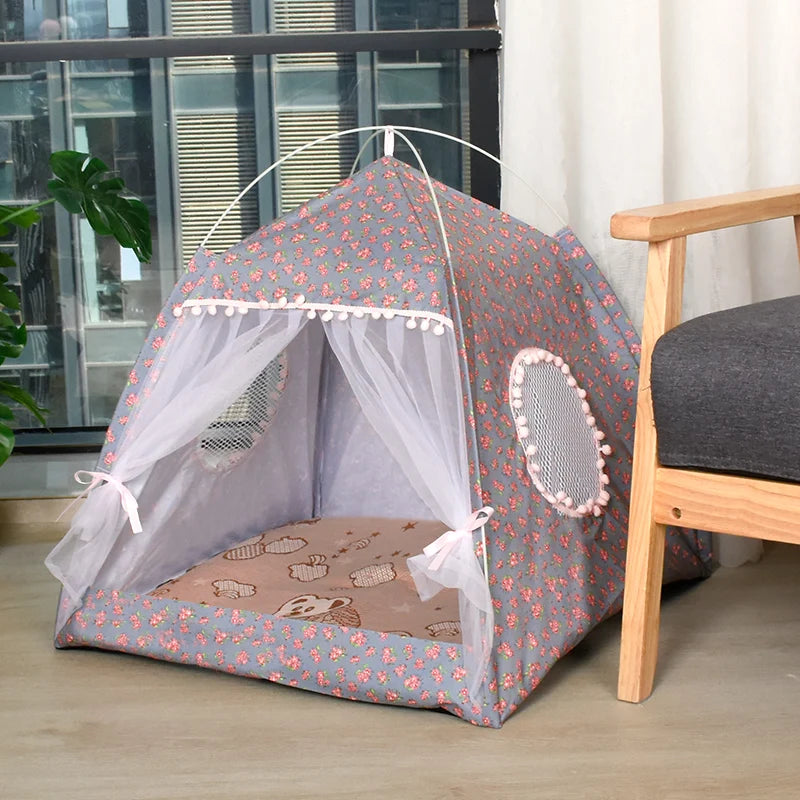 Semi-Enclosed Flower Pet Tent Bed