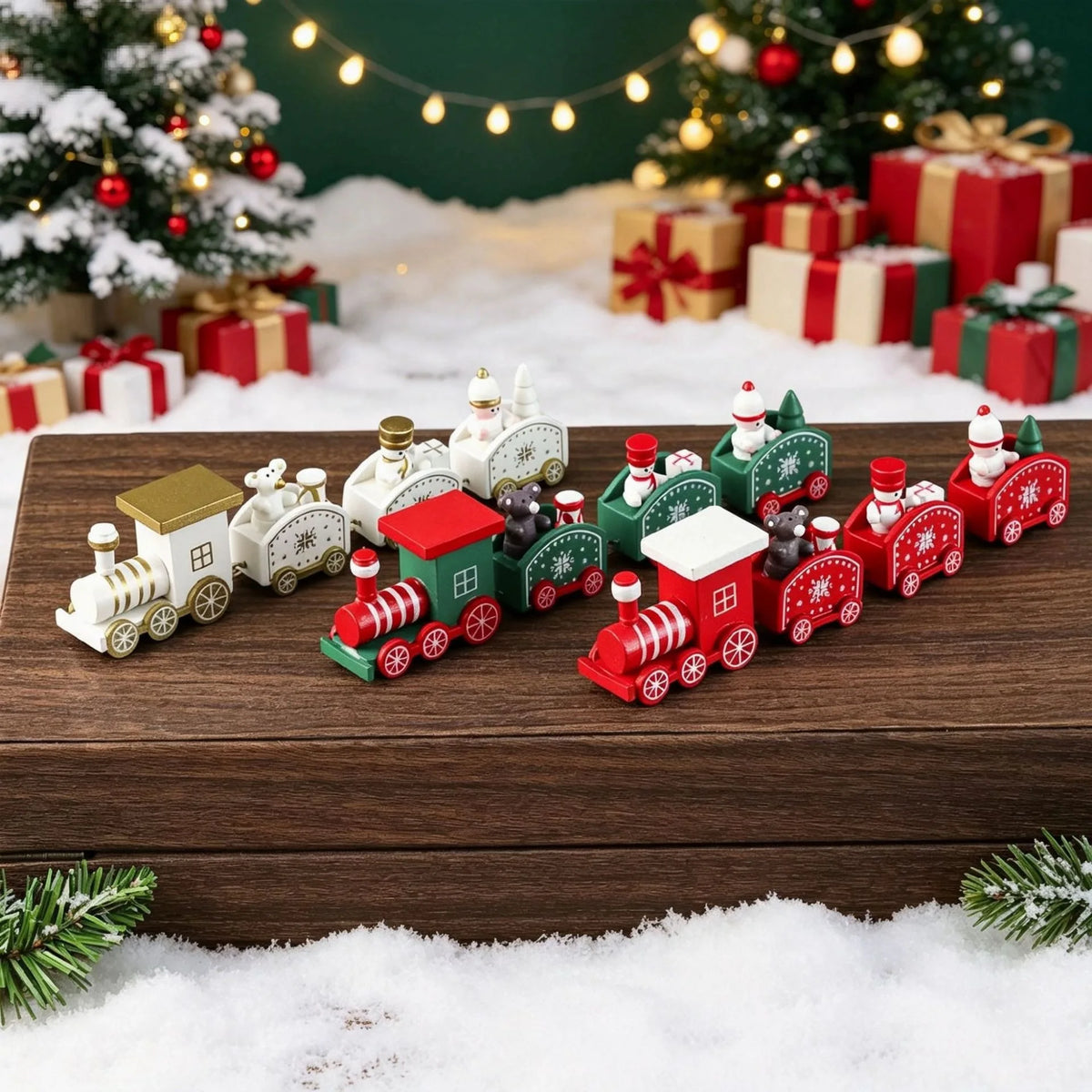Painted Wooden Christmas Train Ornament