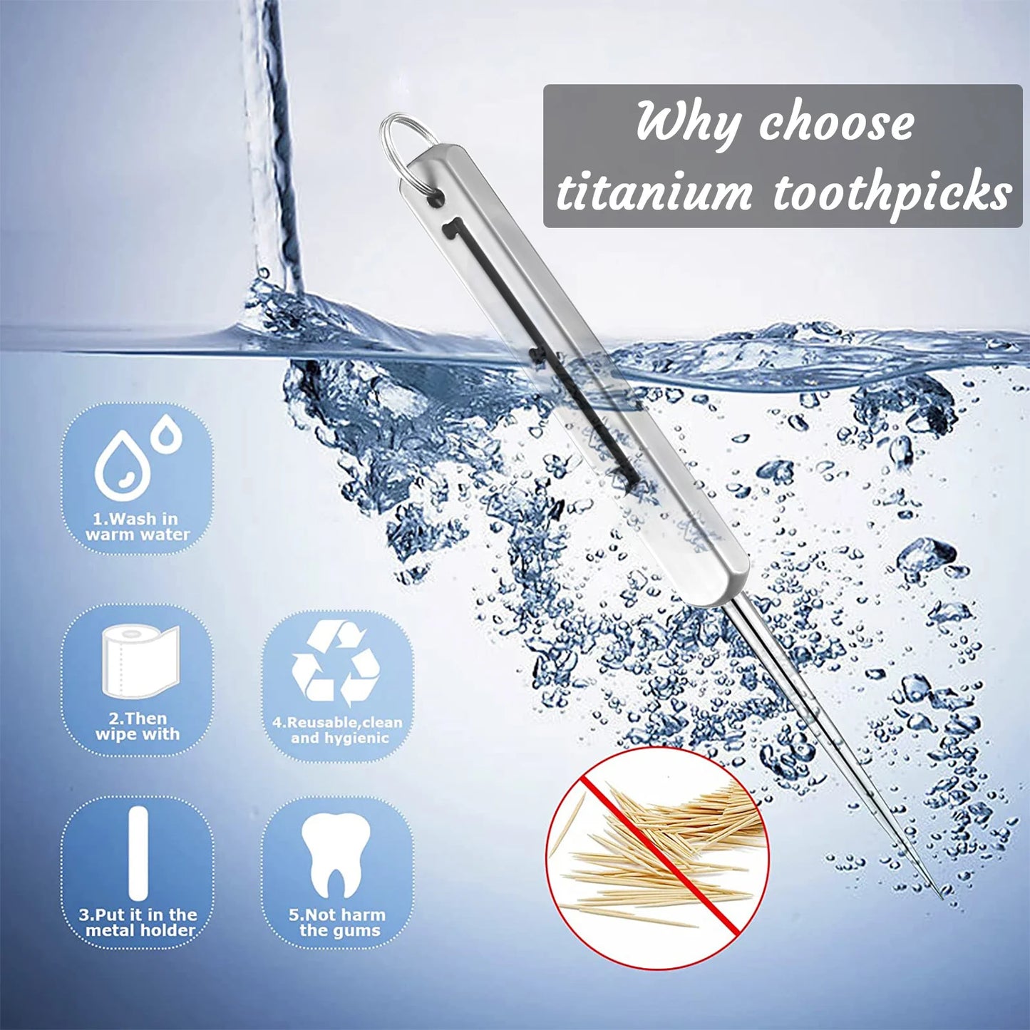 Portable Titanium Toothpick with Pocket Holder