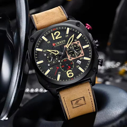 CURREN 8398 Men's Leather Quartz Chronograph Watch