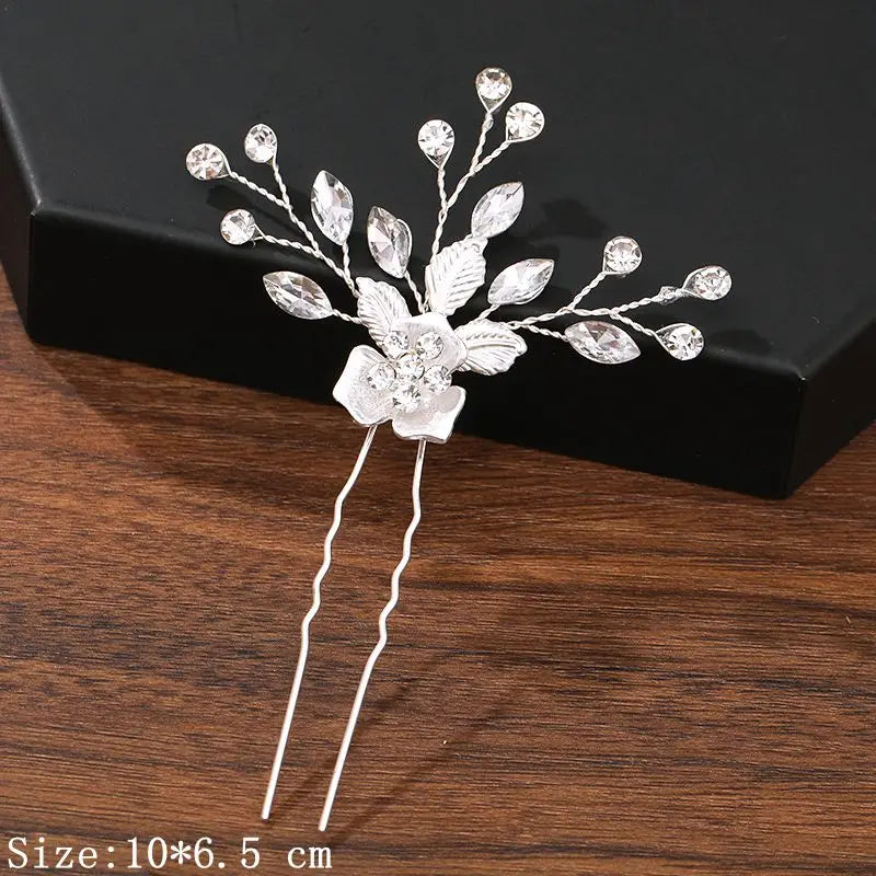 Pearl Rhinestone Flower Hair Pins