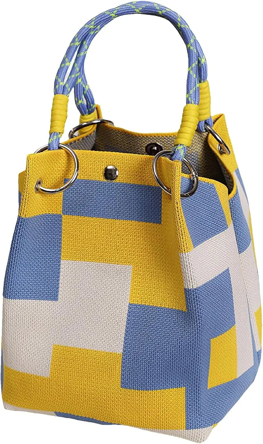 Mini Knitted Bucket Bag – Colorblock Women’s Handbag