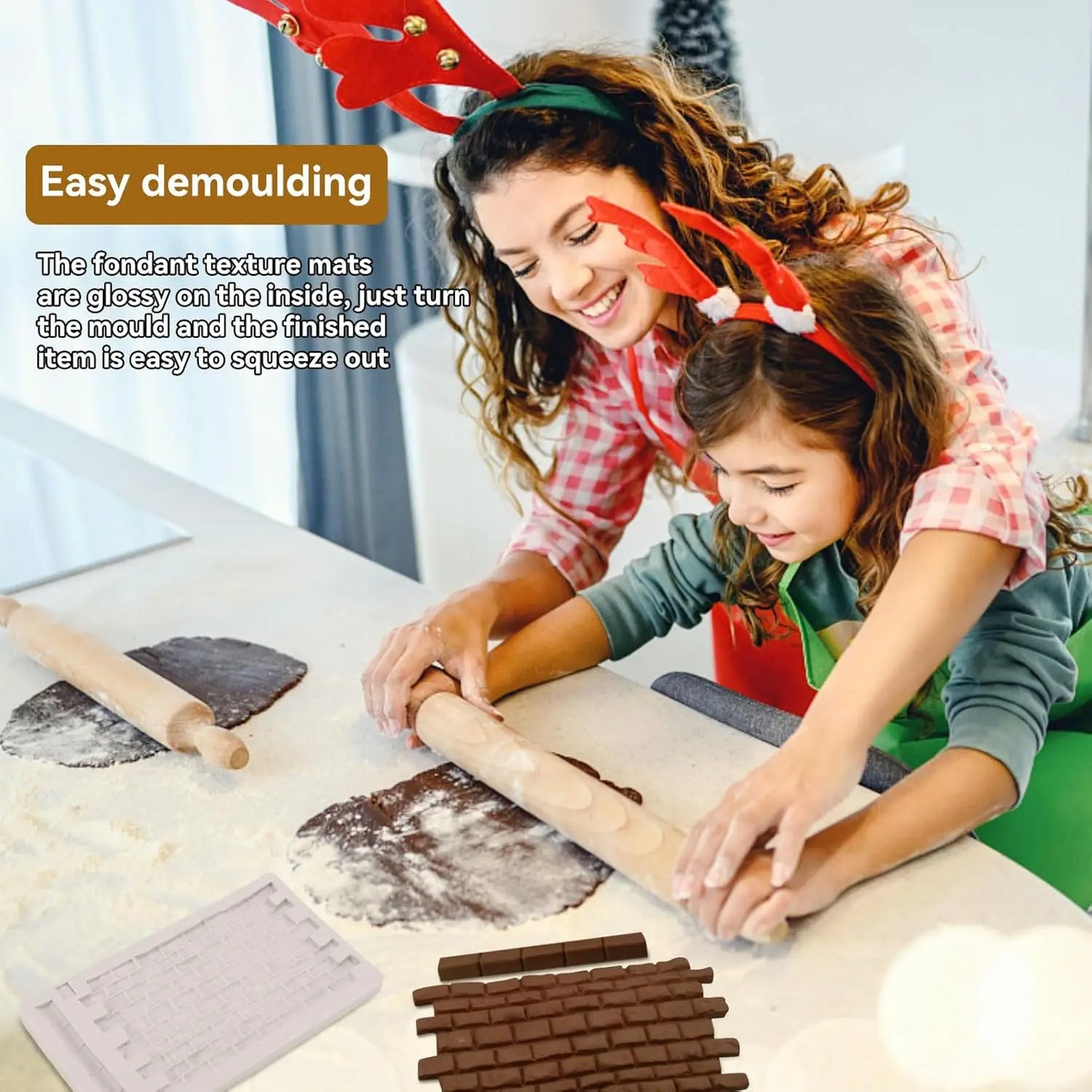 VERIDIAN Rock Brick Wall Texture Silicone Molds Diy Wood Grain Tree Bark Silicone Mat Fondant Baking Mold Cake Decorating Tools