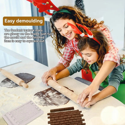 VERIDIAN Rock Brick Wall Texture Silicone Molds Diy Wood Grain Tree Bark Silicone Mat Fondant Baking Mold Cake Decorating Tools