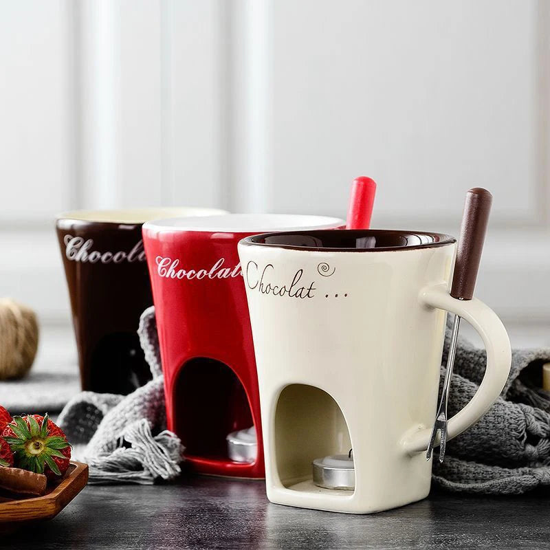 Ceramic Chocolate Fondue Mug Set
