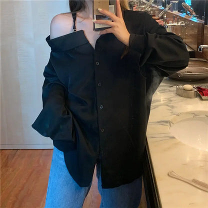 Korean Style Off Shoulder Long Sleeve Shirt