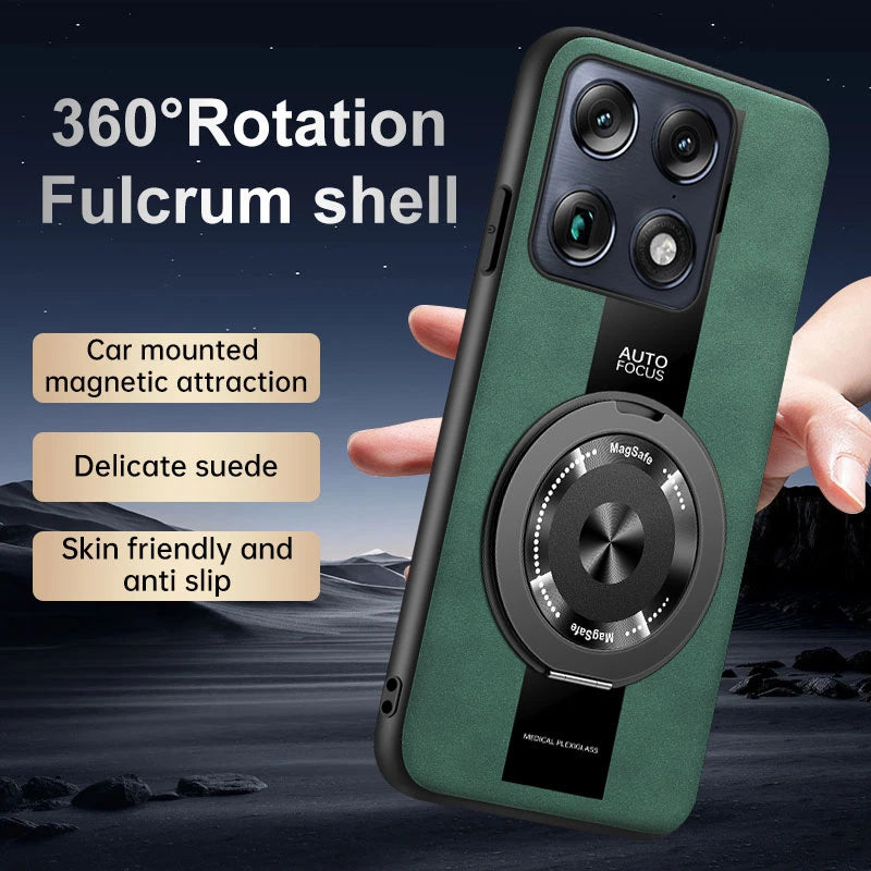 Luxury Magnetic Leather Phone Case with Rotating Ring Stand
