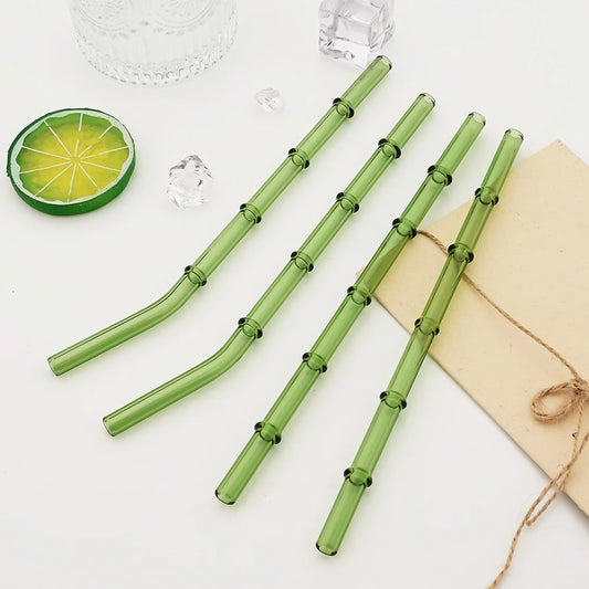 Bamboo Shaped Glass Drinking Straw Set