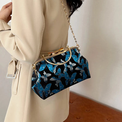 Vintage Embroidered Chain Clutch Handbag