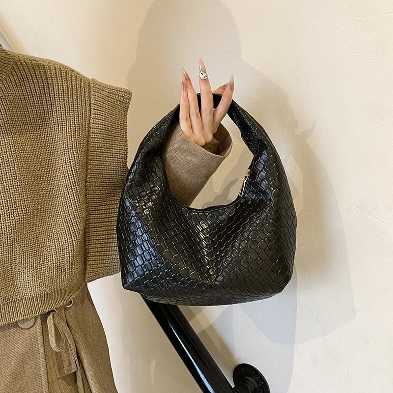 Women’s Woven Embossed PU Leather Hobo Shoulder Bag