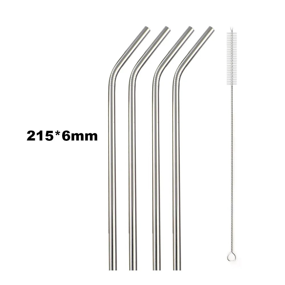 Reusable 304 Stainless Steel Drinking Straws Set with Cleaning Brush