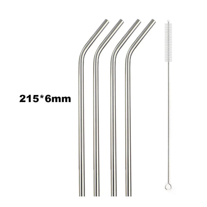 Reusable 304 Stainless Steel Drinking Straws Set with Cleaning Brush