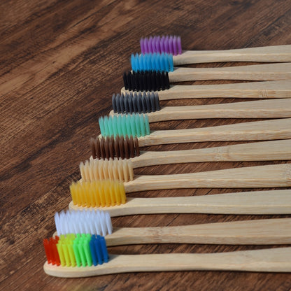 10PCS Natural Bamboo Colourful Toothbrush