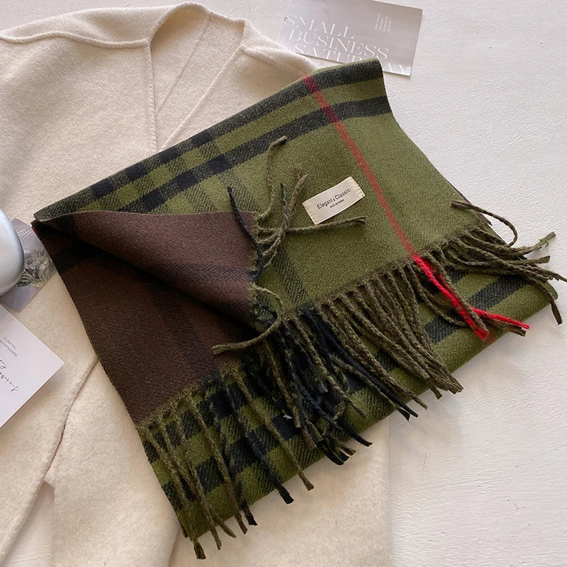 Women’s Plaid Winter Scarf with Tassels