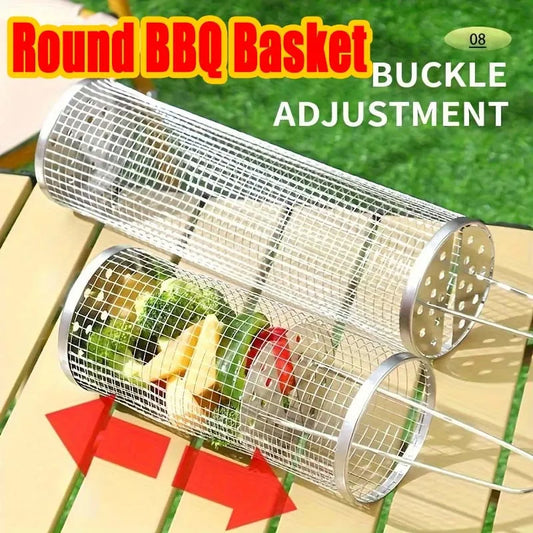 Stainless Steel Rolling BBQ Grill Basket