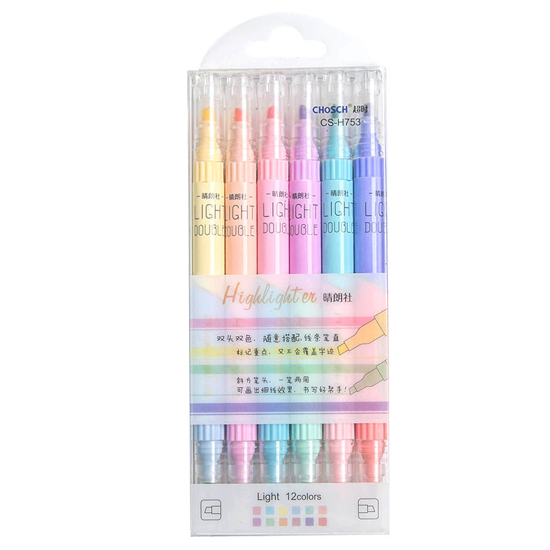 KissButy 6Pcs/Set Highlighter Pen Set Double headed